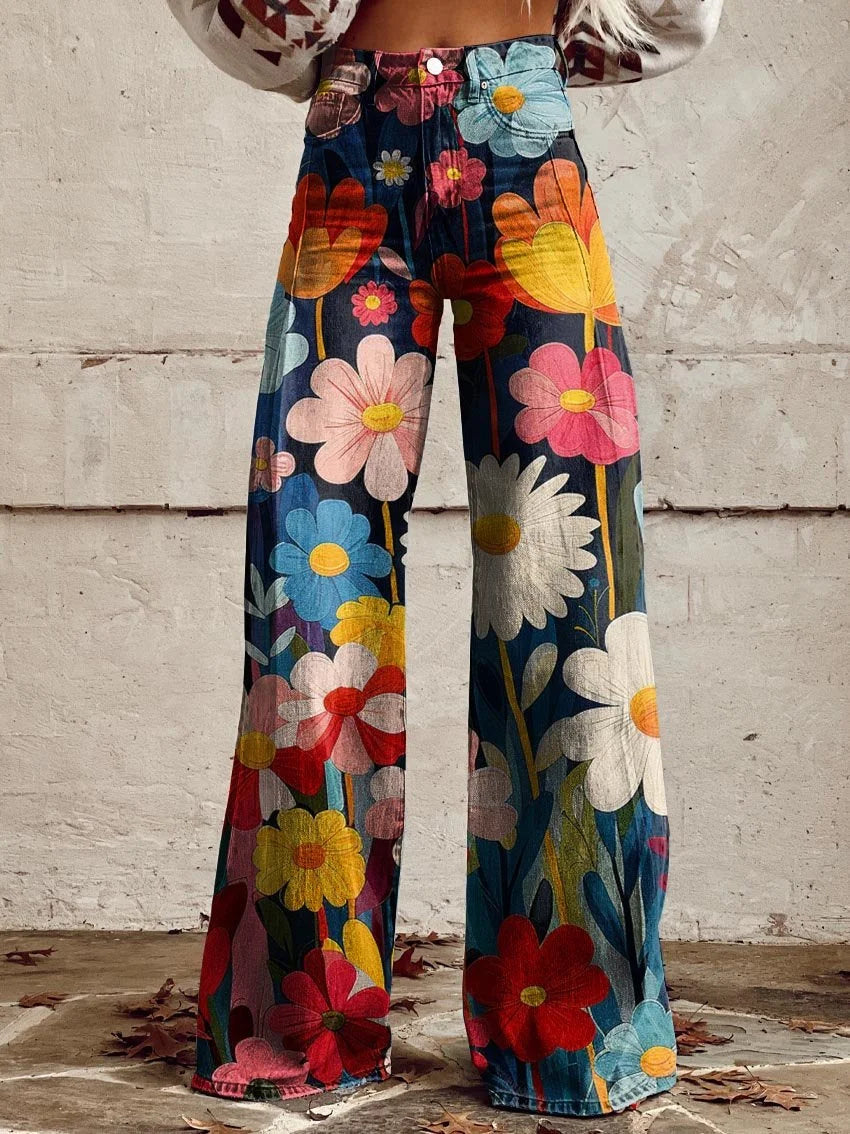 Harper | Playful Colorful Floral Wide-Leg Jeans
