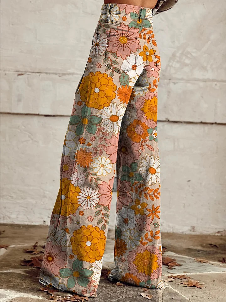 Verity | Casual Floral Print Wide-Leg Jeans