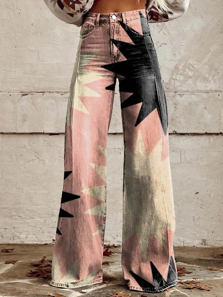 Willow | Vibrant Geometric Print Wide Jeans