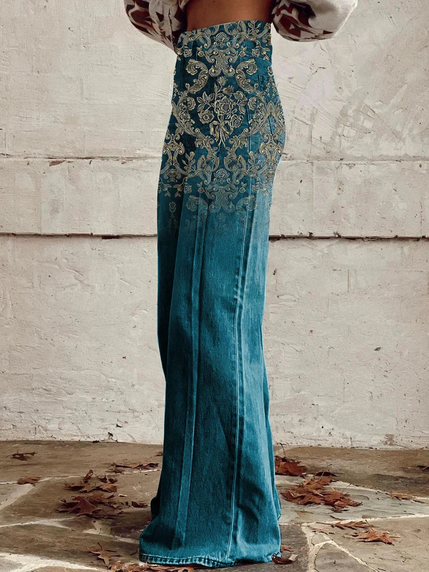 Jamie | Chic Ornate Design Wide-Leg Pants