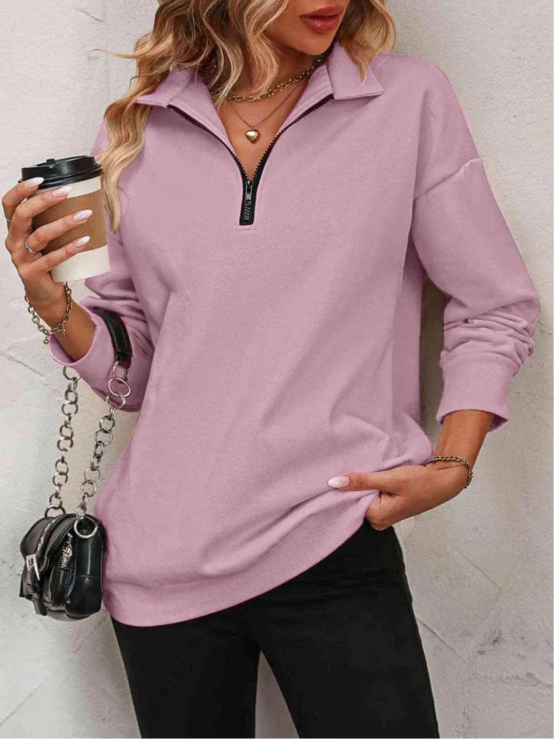 Sofie Sweatshirt with zipper and hanging shoulder for women