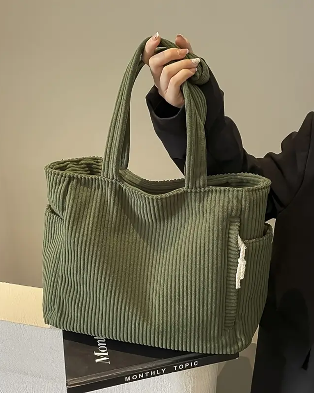 Jenna – Ribbed Tote Bag with Cord Detail