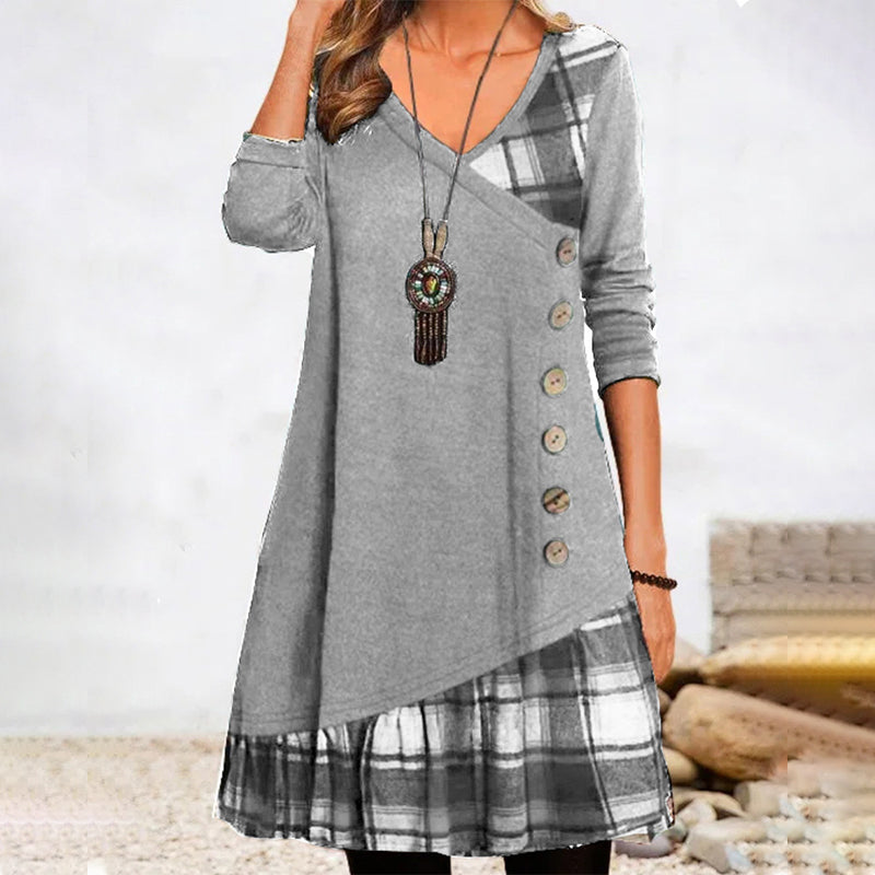 Amelia | Plaid Button Accent Dress