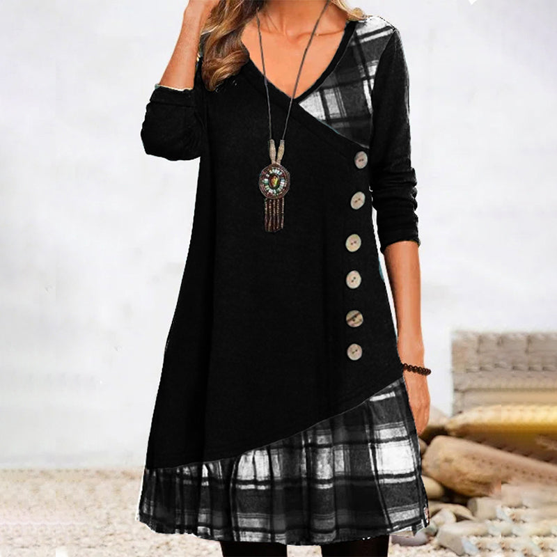 Amelia | Plaid Button Accent Dress