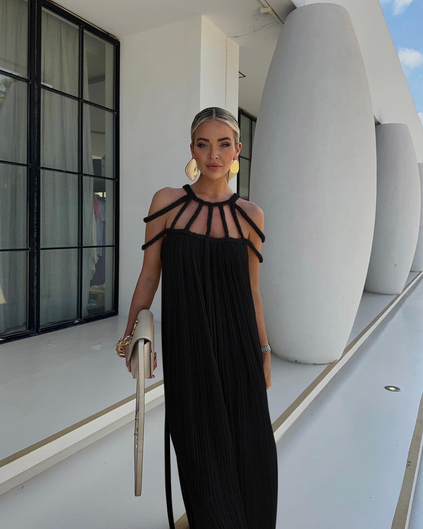 Kristen | Elegant Strappy Halter Maxi Dress