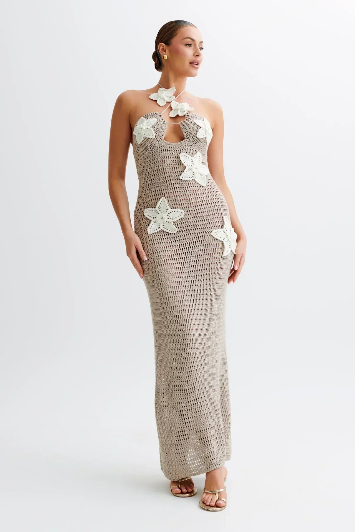 Ivy | Floral Crochet Halter Maxi Dress