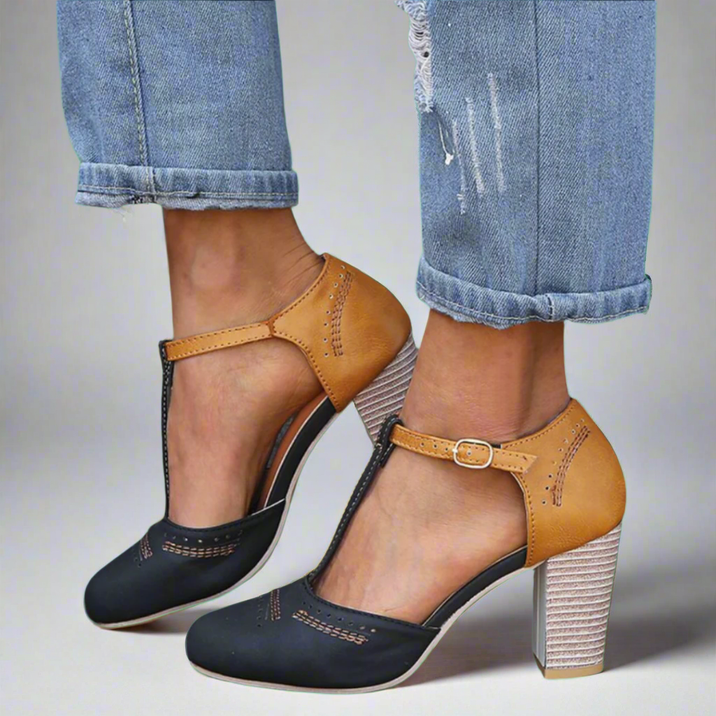 Violet | Color-Blocked T-Strap Heels