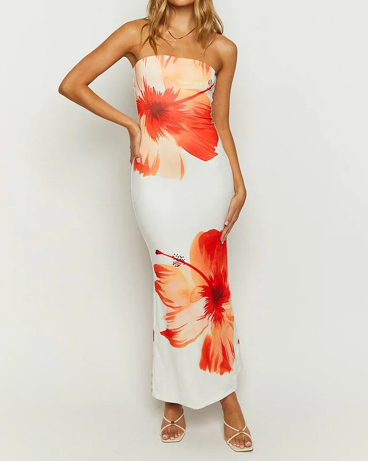 Katie | Strapless Floral Midi Dress