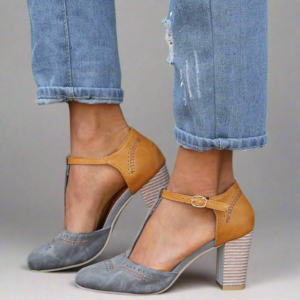 Violet | Color-Blocked T-Strap Heels