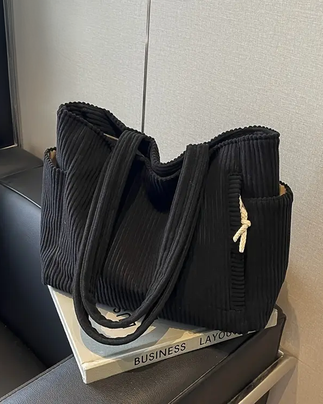Jenna – Ribbed Tote Bag with Cord Detail