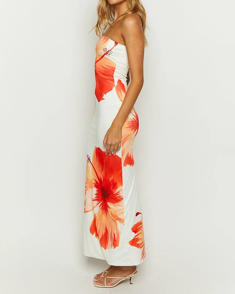 Katie | Strapless Floral Midi Dress