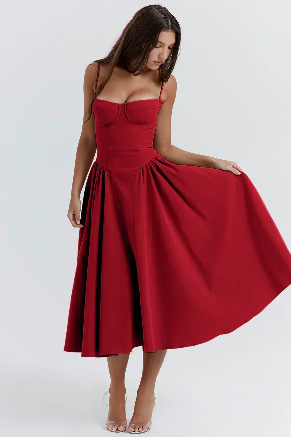 Flora | Elegant Burgundy Midi Dress