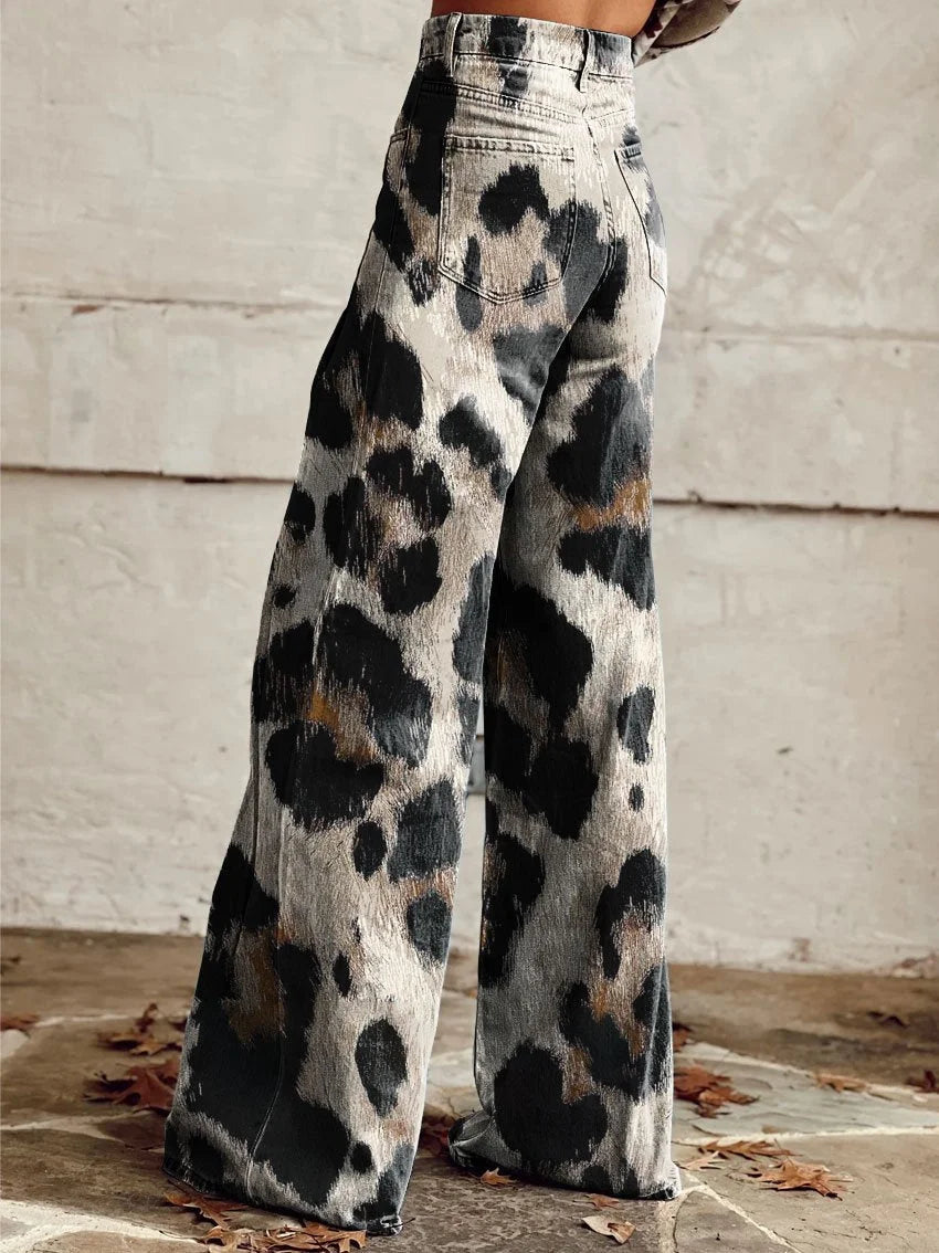 Jade | Chic Animal Print Wide-Leg Jeans