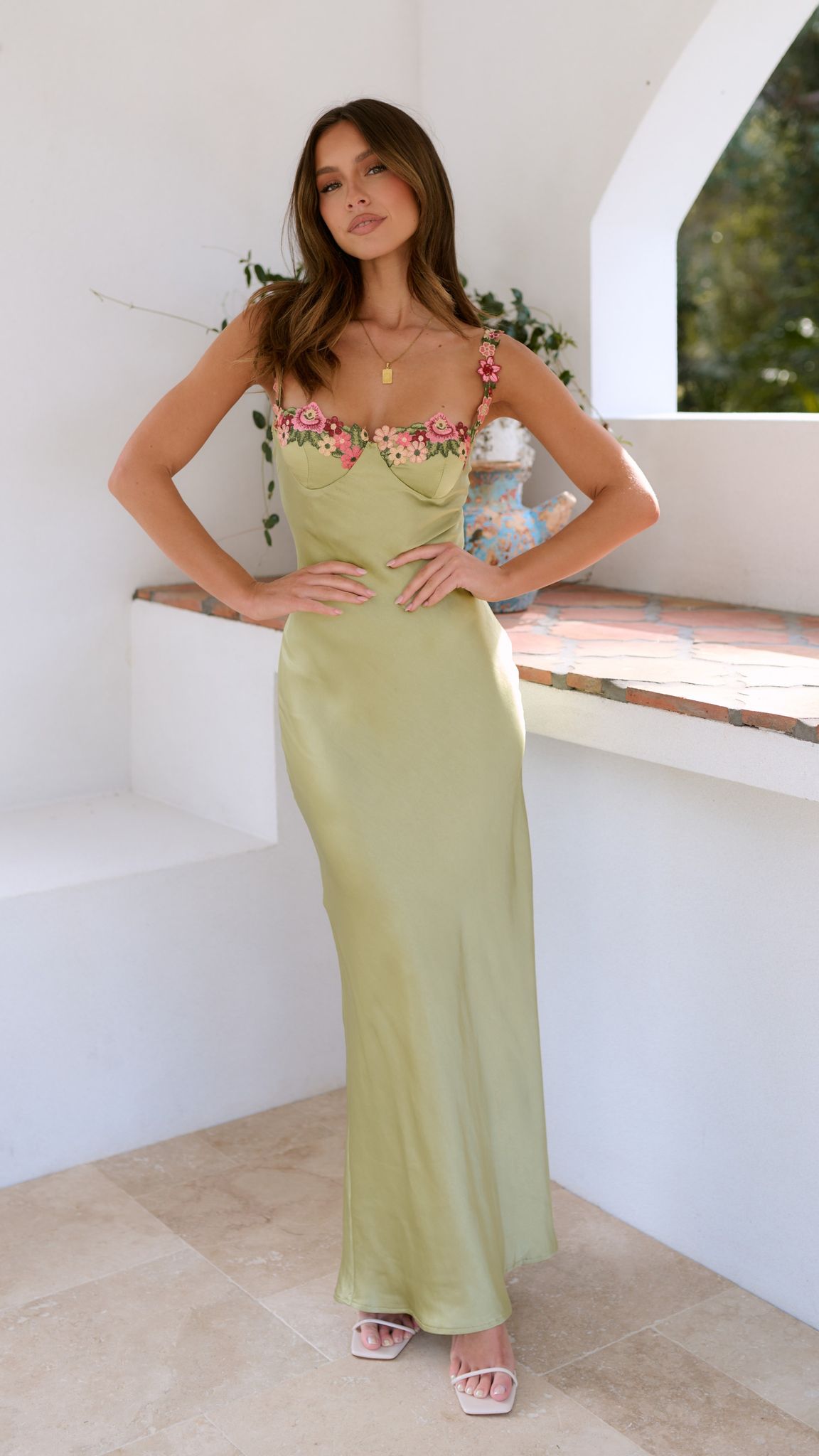 Katelyn | Elegant Floral Trim Maxi Dress