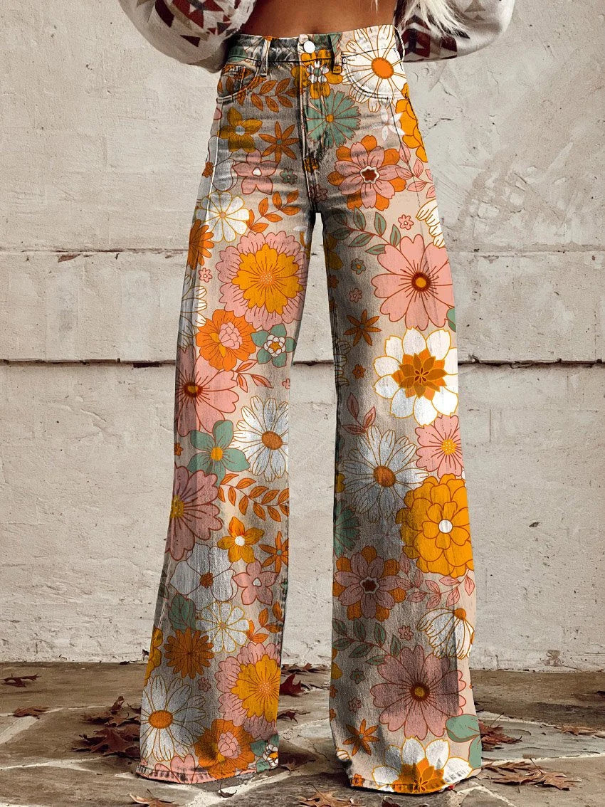 Verity | Casual Floral Print Wide-Leg Jeans