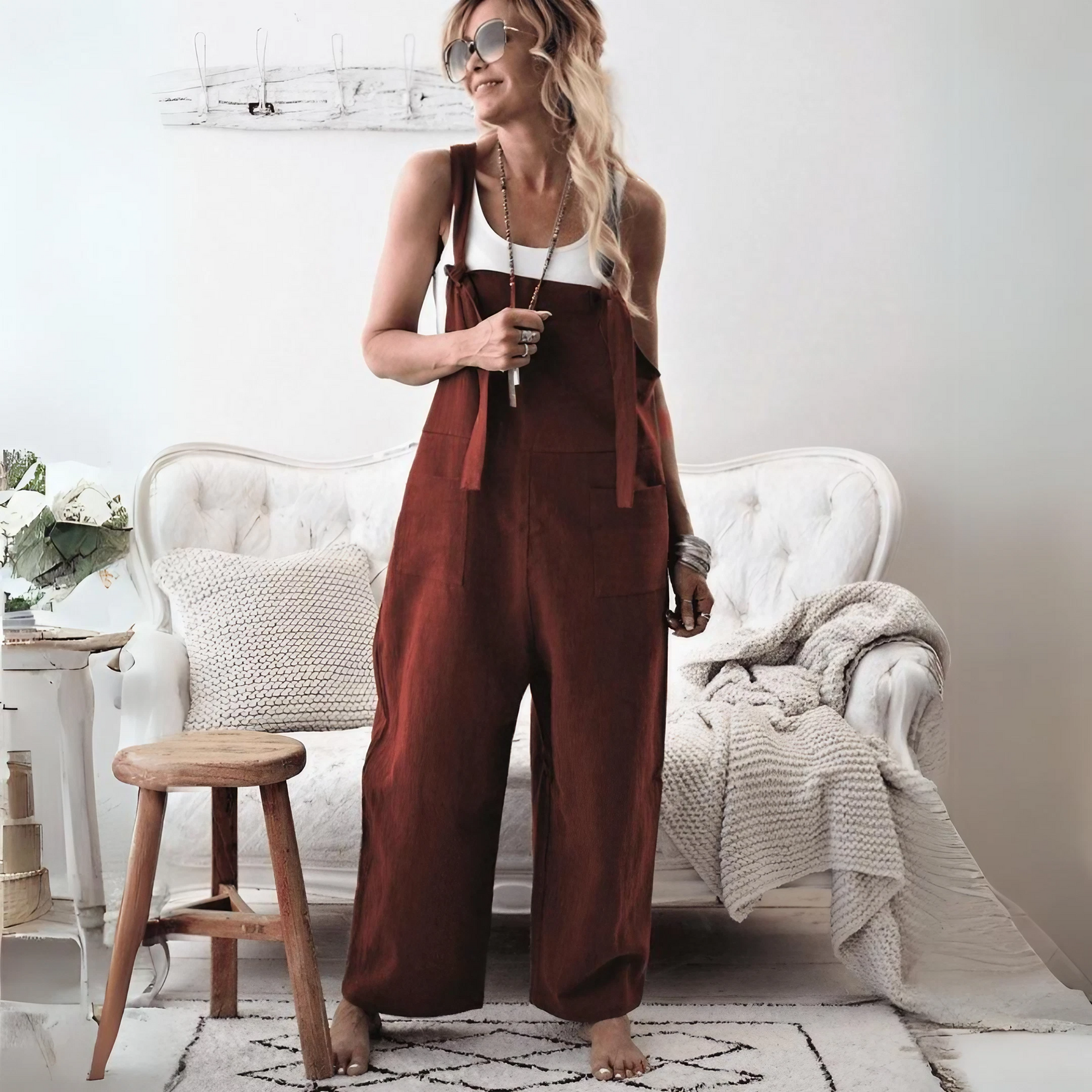 Scarlett™ - Casual Loose Cotton Linen Solid Pockets Jumpsuit