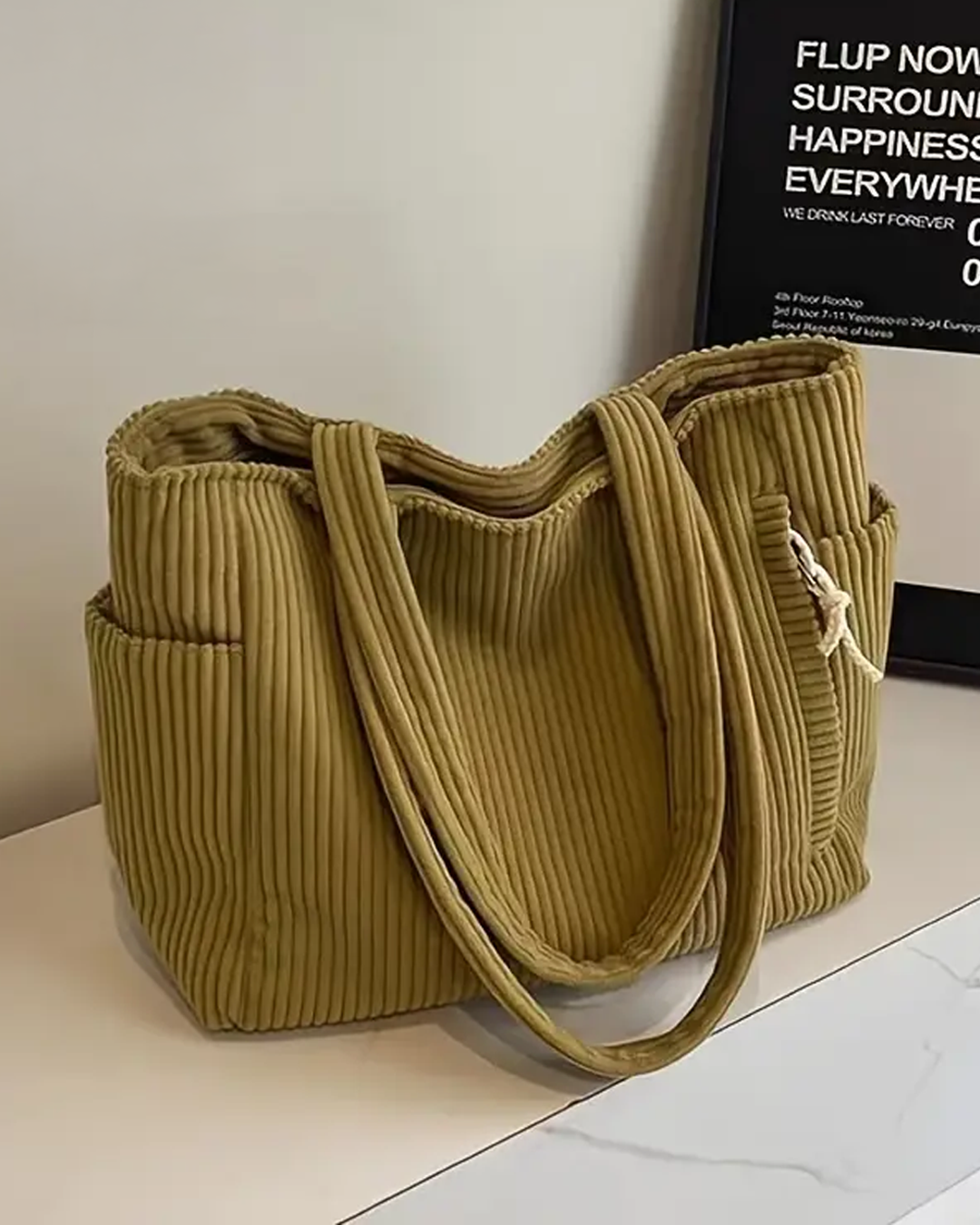 Jenna – Ribbed Tote Bag with Cord Detail