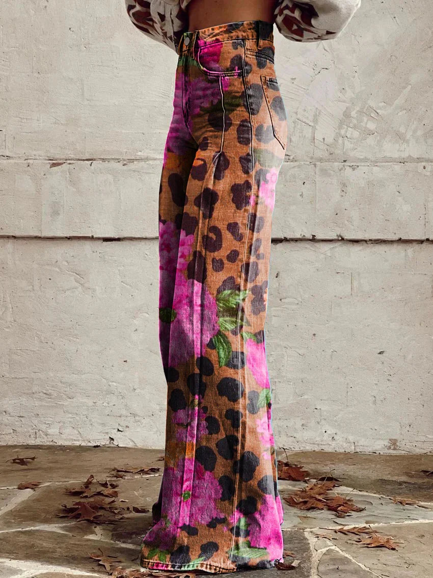 Erica | Floral Leopard Print Wide-Leg Jeans