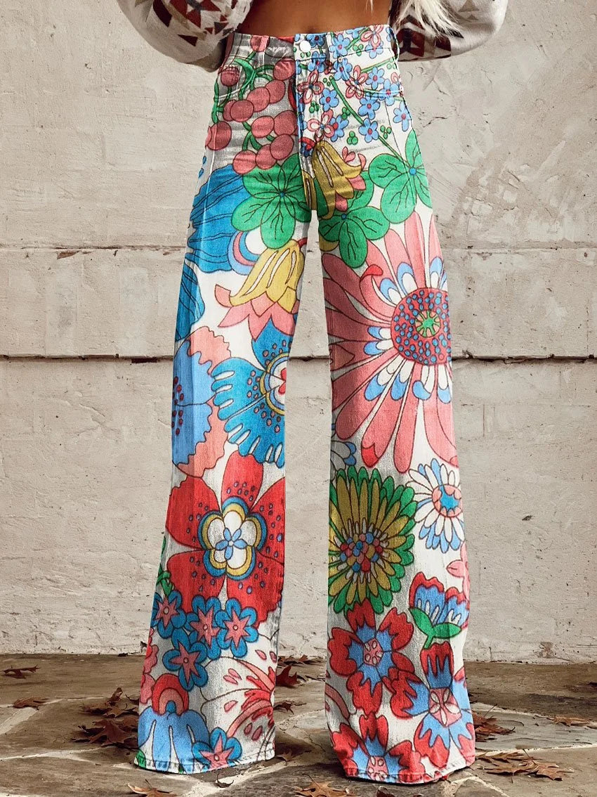 Lucy | Bright Floral Wide-Leg Jeans