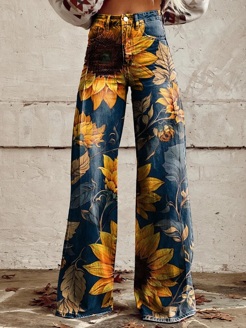 Whitney | Artistic Floral Denim Trousers