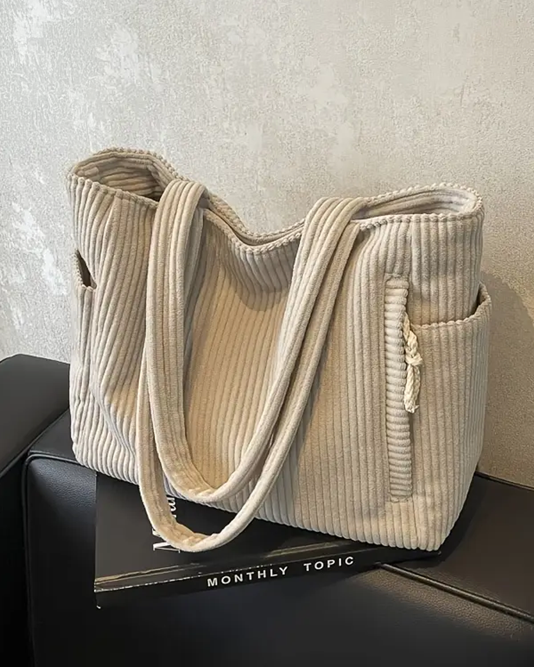 Jenna – Ribbed Tote Bag with Cord Detail