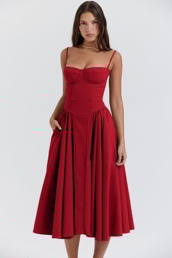 Flora | Elegant Burgundy Midi Dress