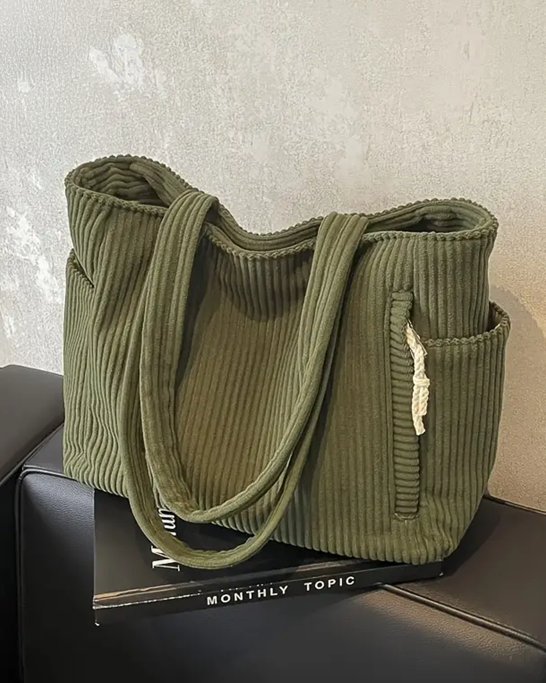 Jenna – Ribbed Tote Bag with Cord Detail