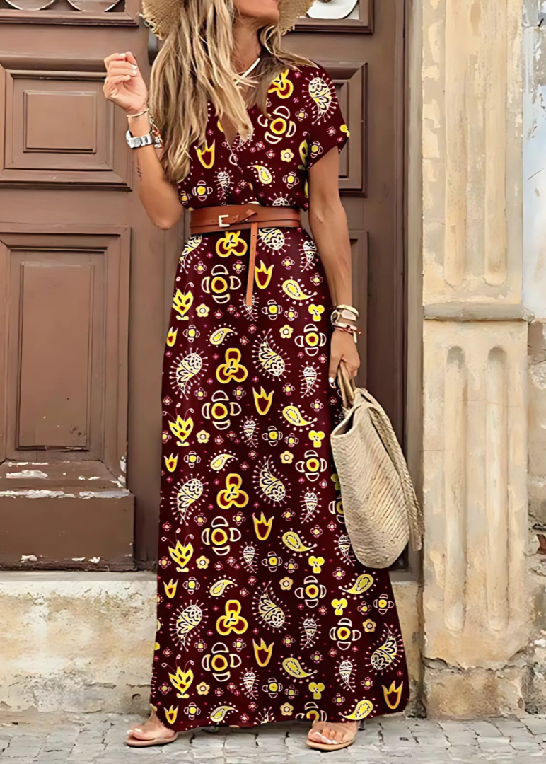 Alice™ | Long Bohemian Dress with Pleated Waist