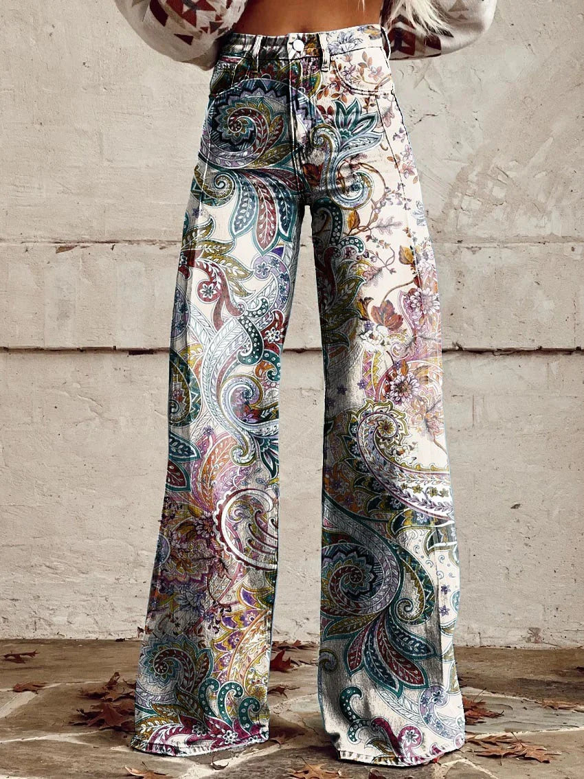 Heidi | Chic Floral Scroll Wide-Leg Jeans