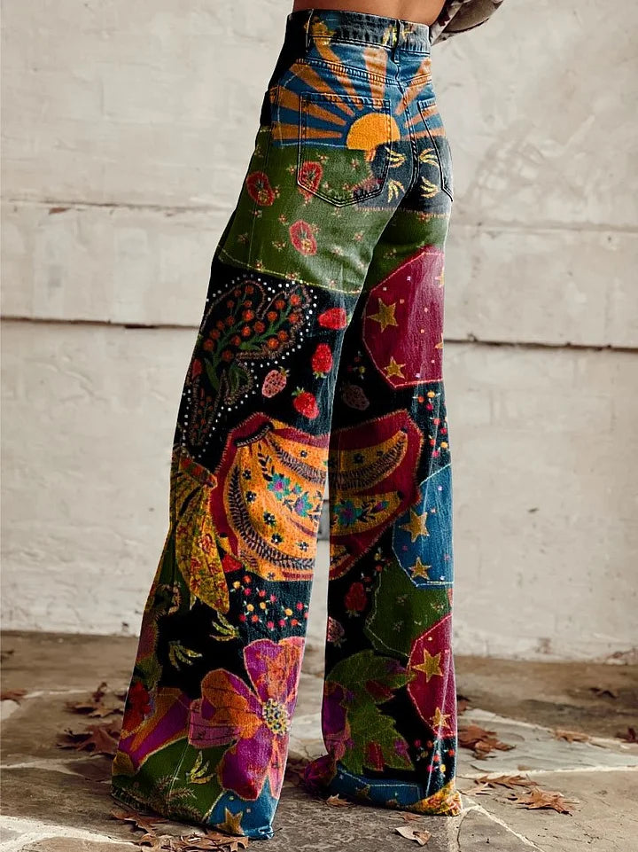 Delilah | Wide-Leg Artistic Print Jeans