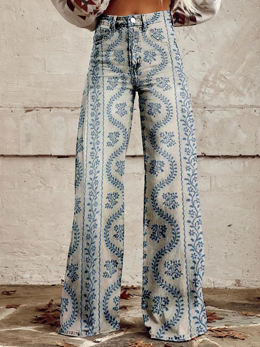 Julia | Retro Floral Pattern Pants