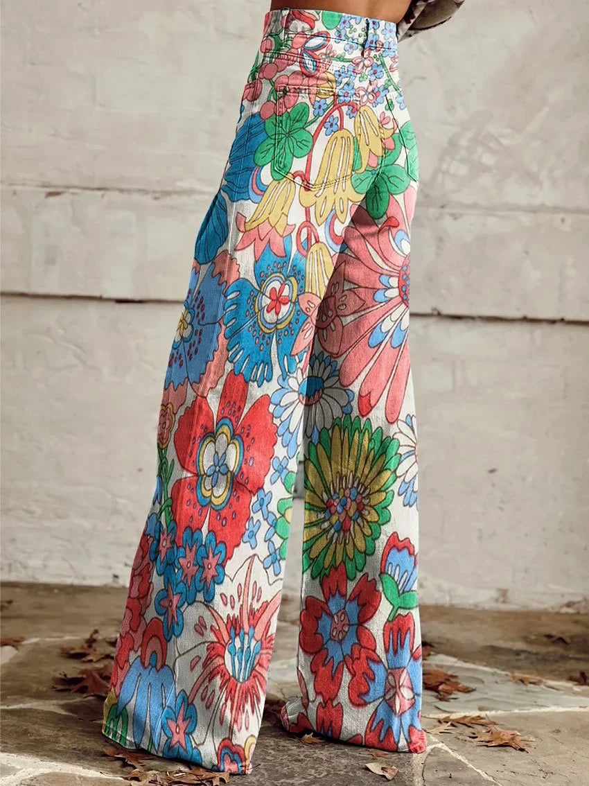 Lucy | Bright Floral Wide-Leg Jeans