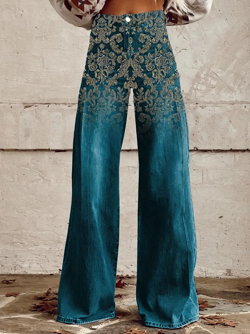 Jamie | Chic Ornate Design Wide-Leg Pants