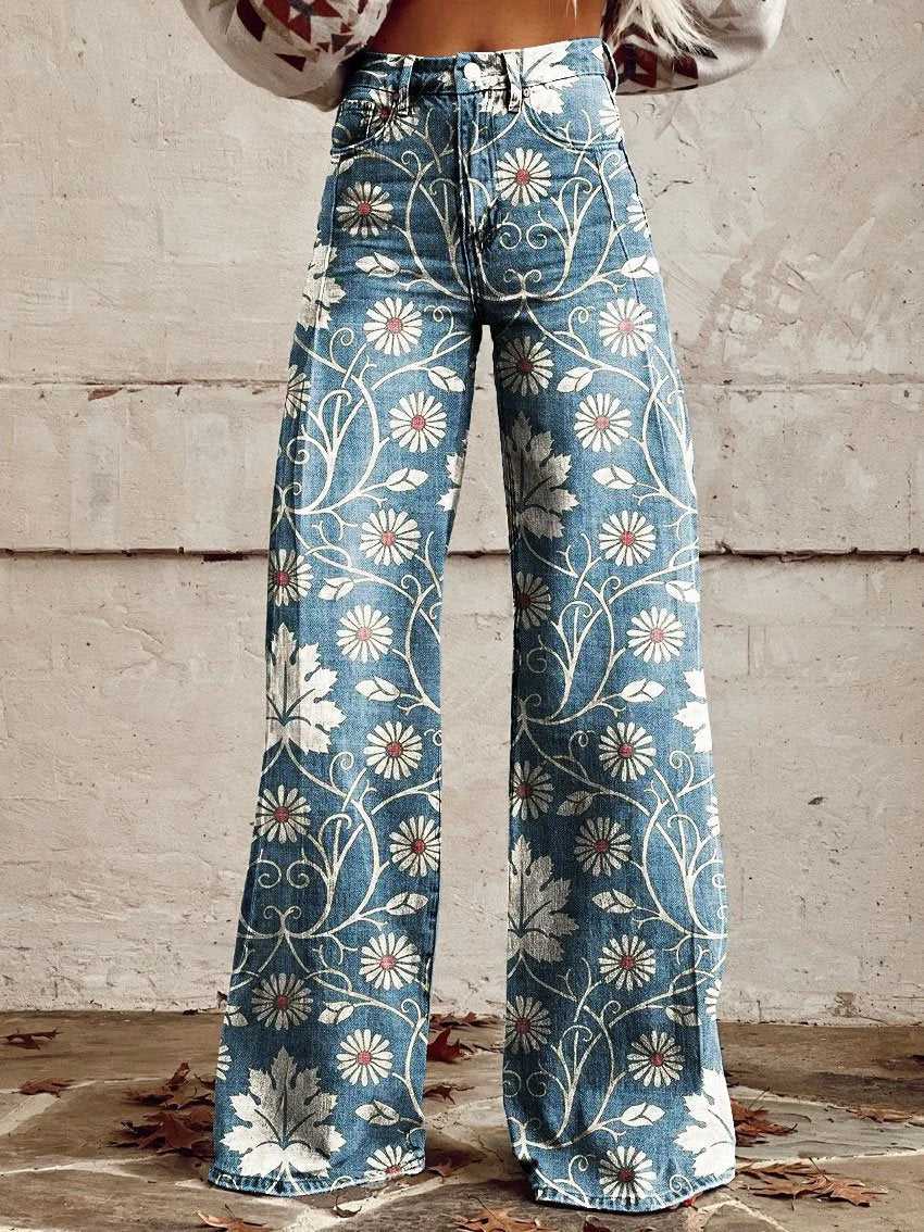 Faith | Floral Pattern Vintage Wide-Leg Jeans
