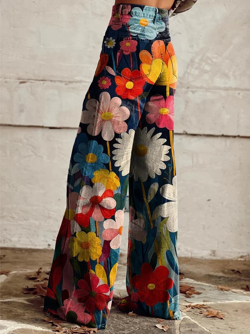 Harper | Playful Colorful Floral Wide-Leg Jeans