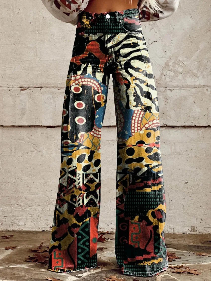 Felicia | Artistic Pattern Wide-Leg Denim