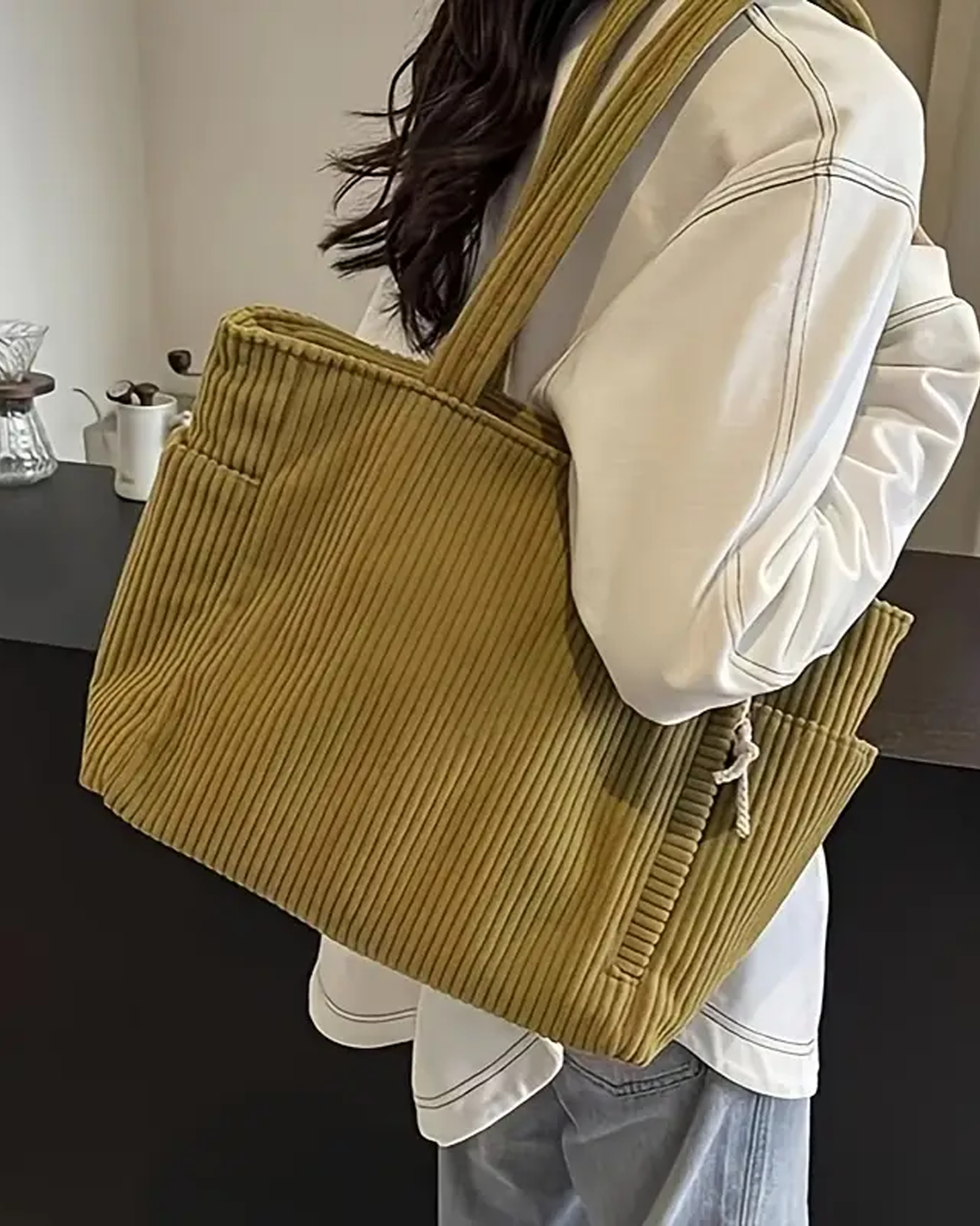 Jenna – Ribbed Tote Bag with Cord Detail