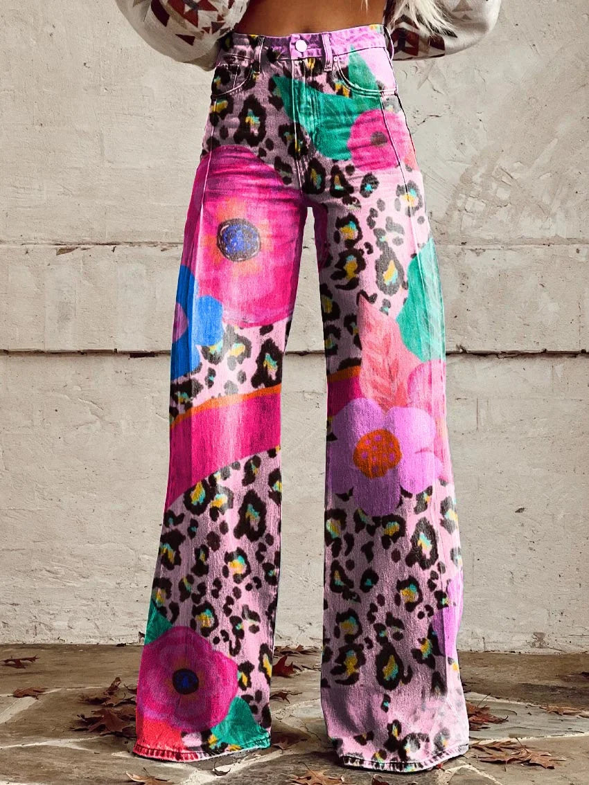 Wendy | Floral Leopard Wide Jeans