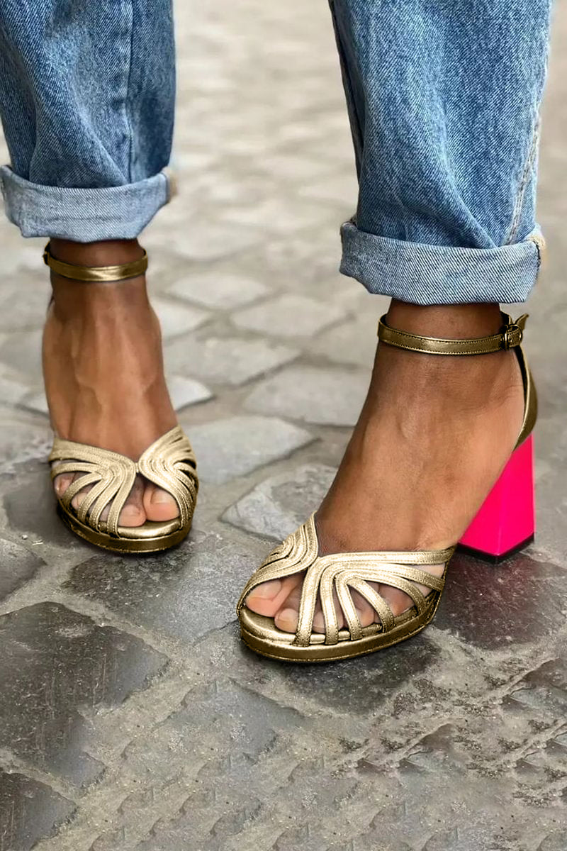Victoria | Stylish Metallic Block-Heel Sandals
