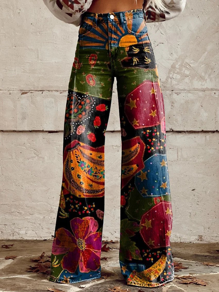 Delilah | Wide-Leg Artistic Print Jeans