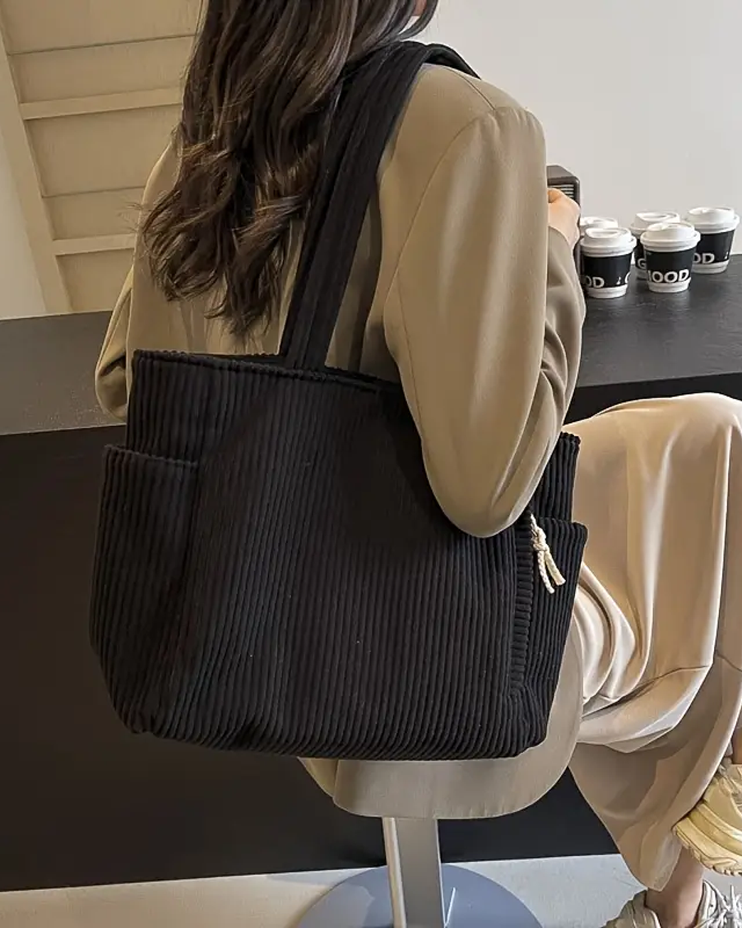 Jenna – Ribbed Tote Bag with Cord Detail