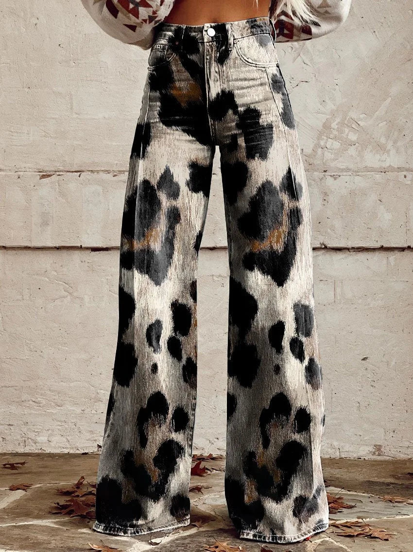 Jade | Chic Animal Print Wide-Leg Jeans