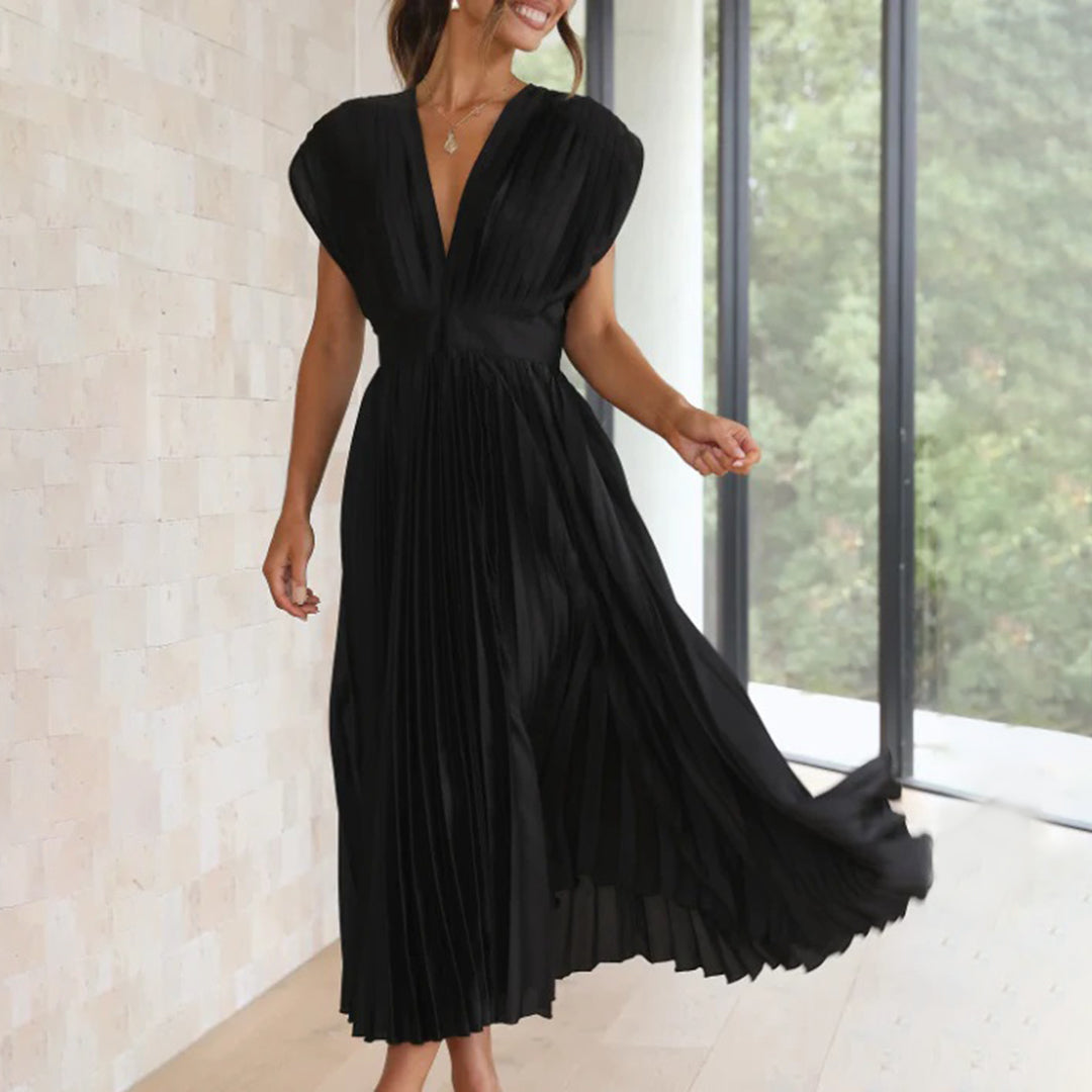 Sophie | Pleated Deep V Midi Dress