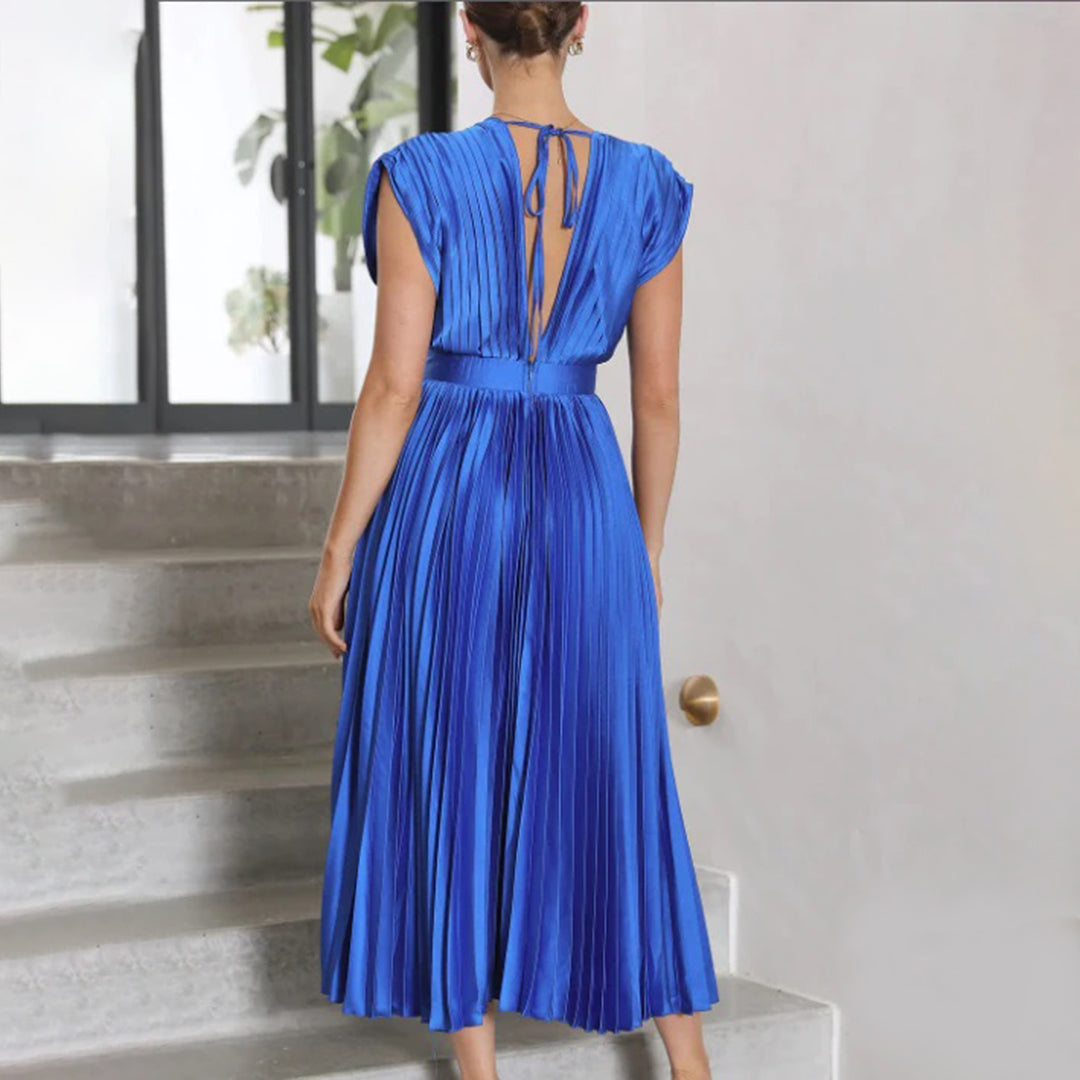 Sophie | Pleated Deep V Midi Dress