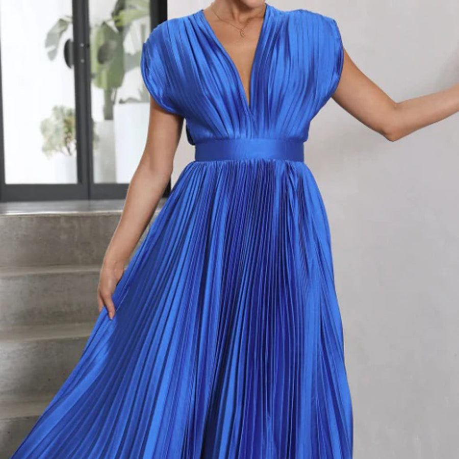 Sophie | Pleated Deep V Midi Dress