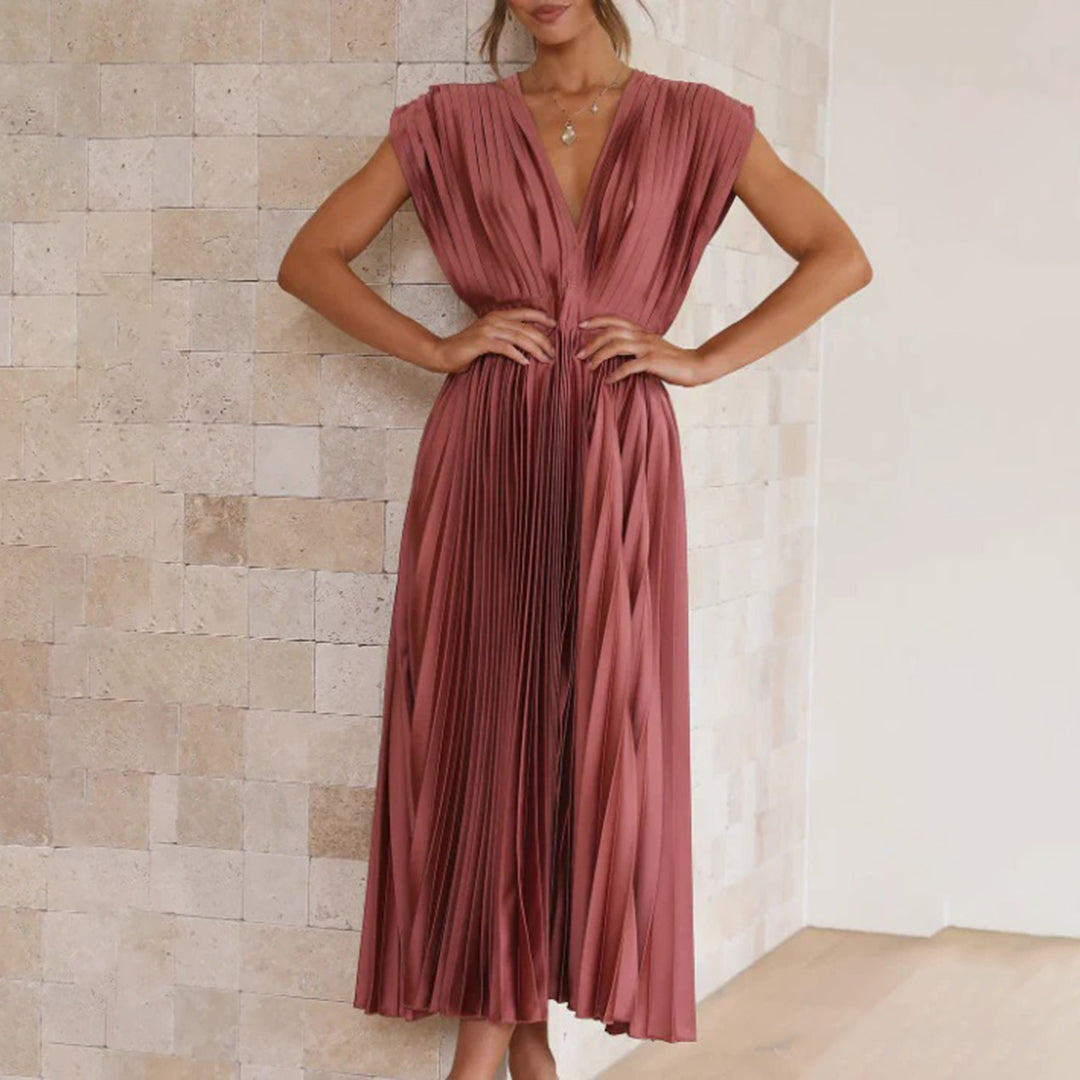 Sophie | Pleated Deep V Midi Dress