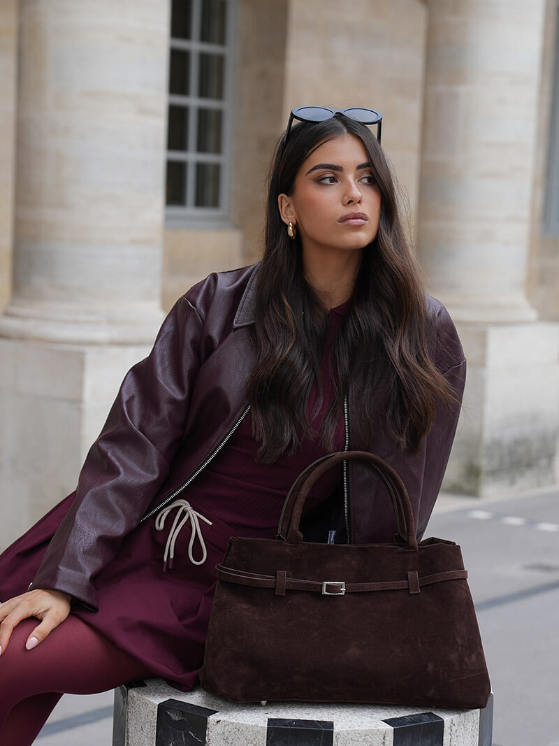 Bella | Suede Handbag with Belt Detail