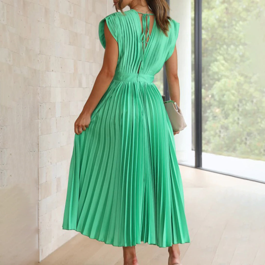 Sophie | Pleated Deep V Midi Dress