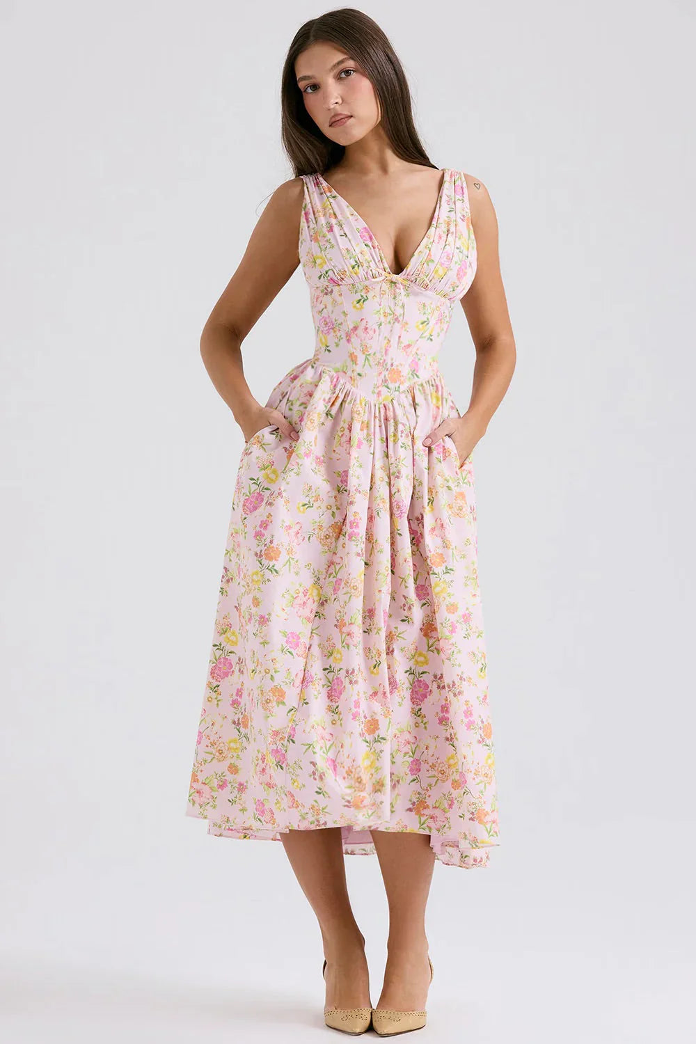 Alice | Sleeveless Floral Print Midi Dress