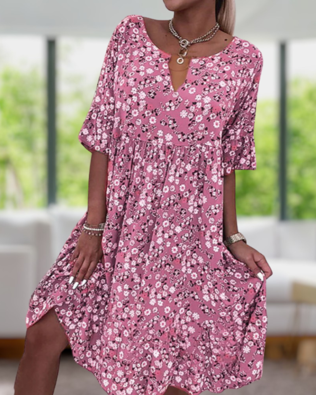 Angelica | Floral V-neck Casual Dress